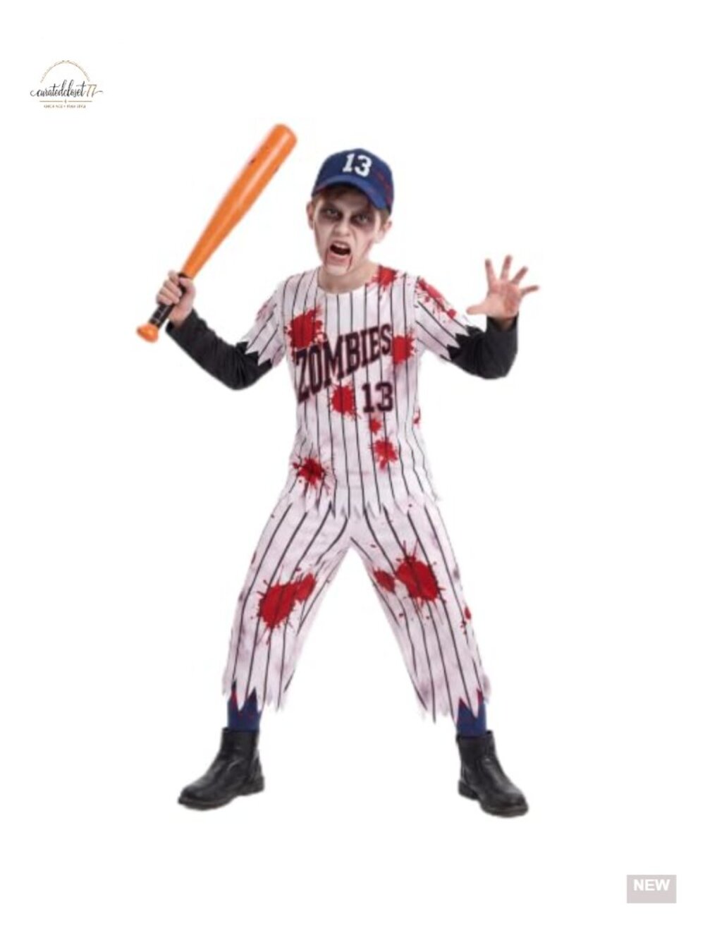 Kids Zombie Baseball Player Halloween Costume Set Boys Scary Role Play
